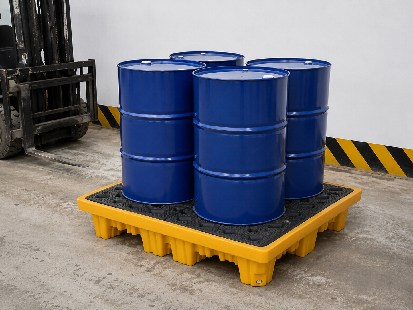 Spill containment accessories including drum racks, workbenches, and covered spill stations