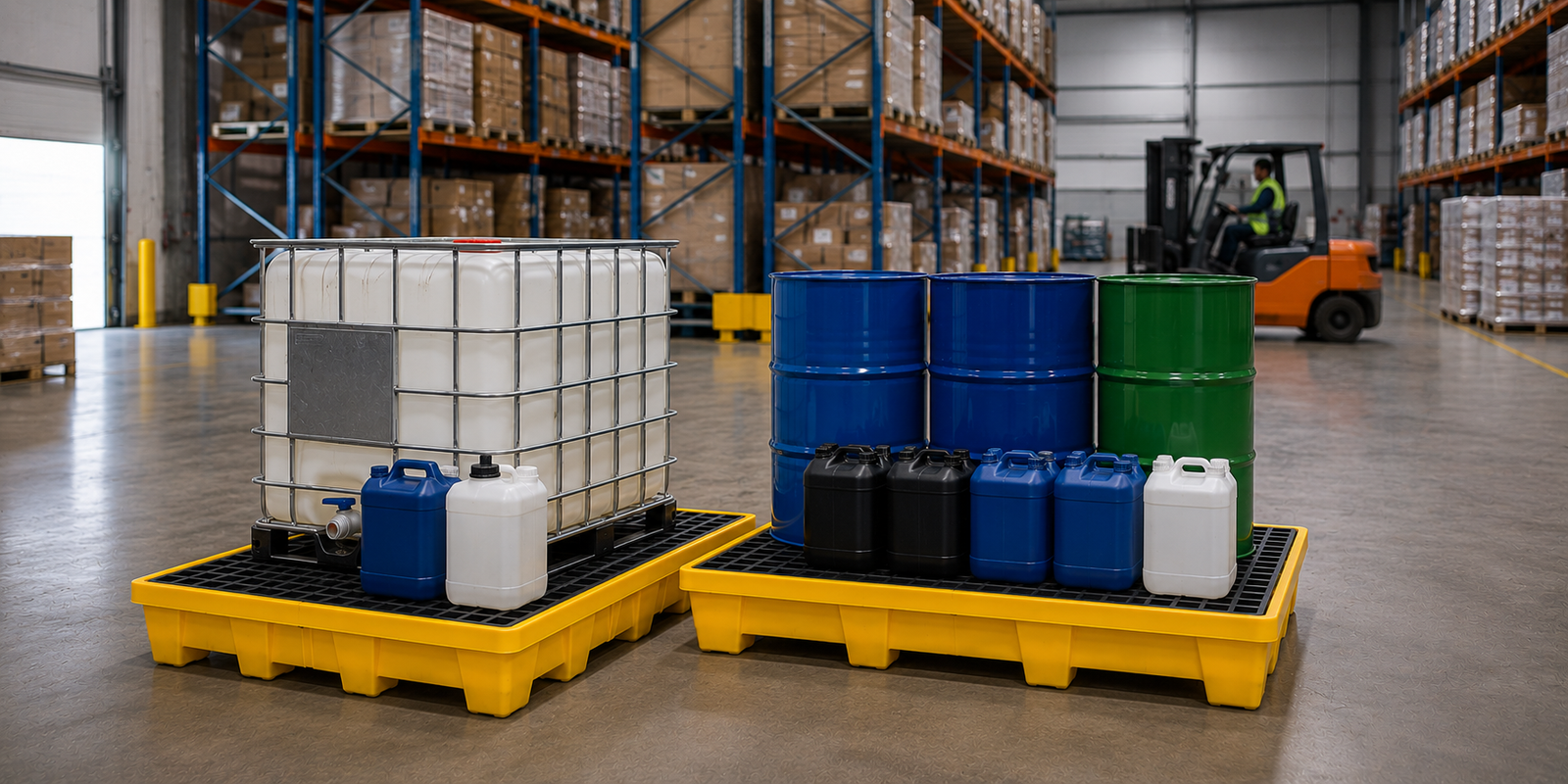 Logistics warehouse with chemical drum storage