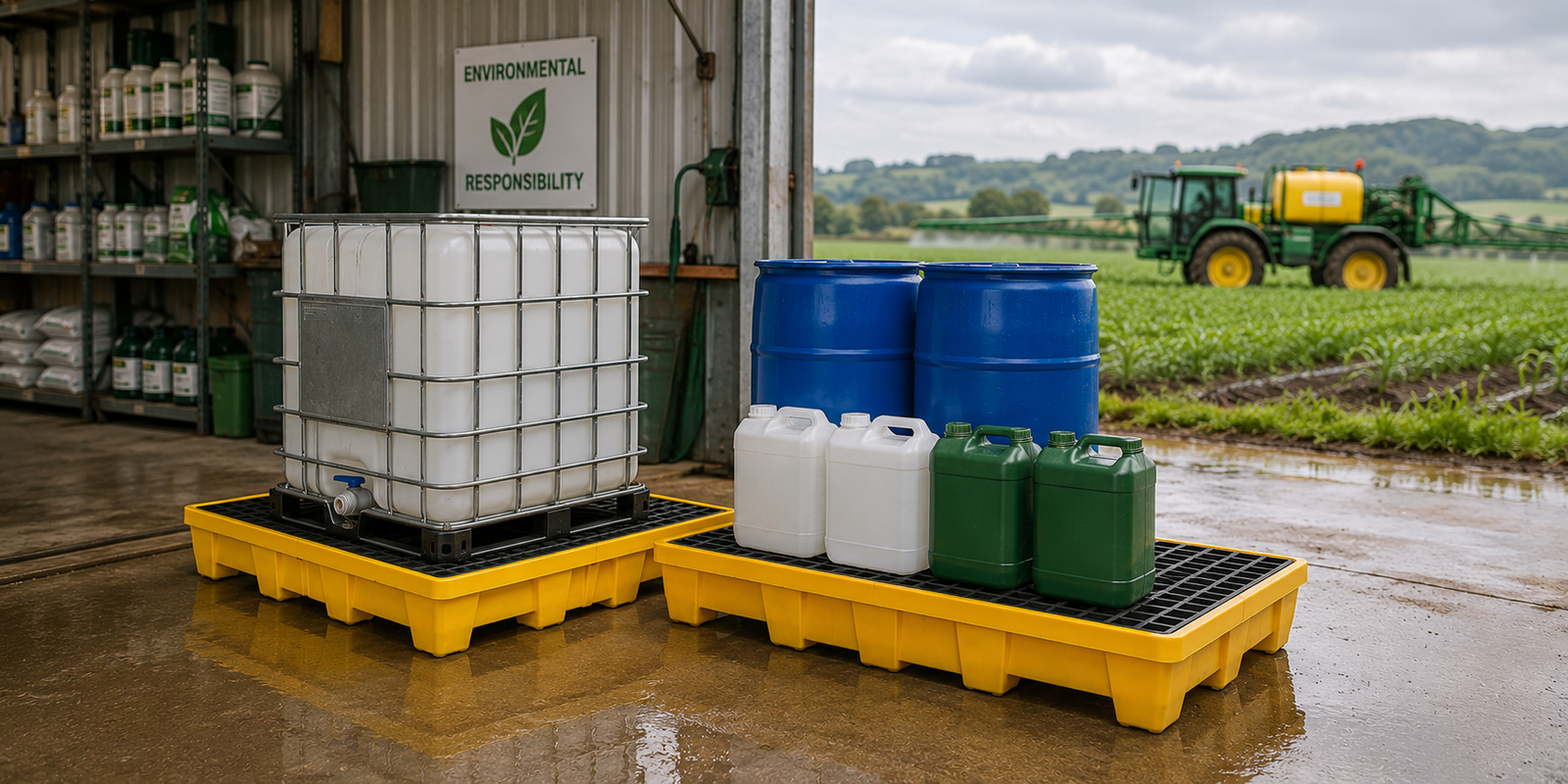 Agricultural chemical storage with spill prevention